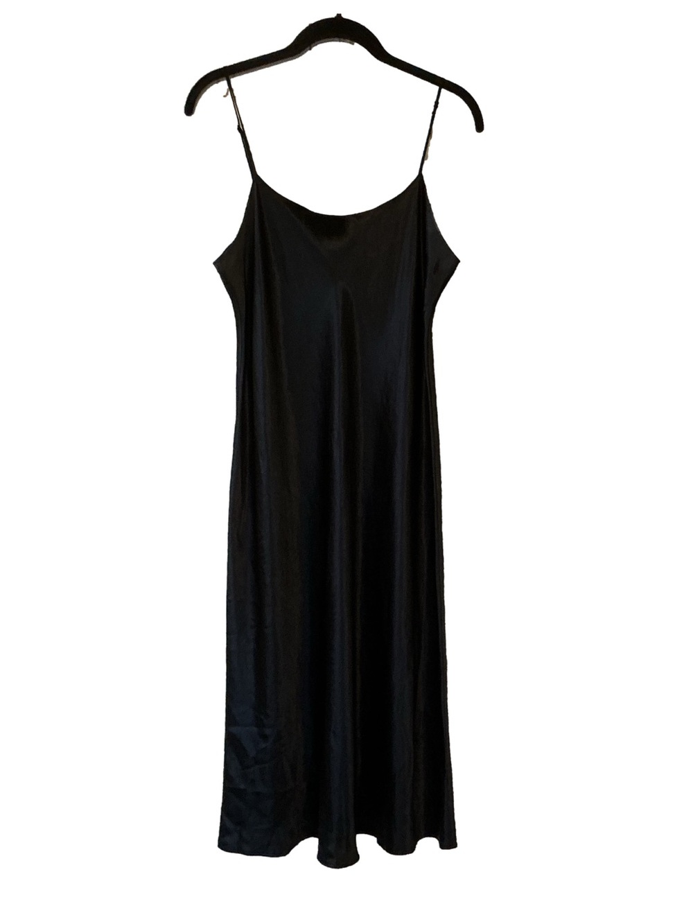 Vince Black Satin Slip Midi Dress with Spaghetti Straps Size L - Picture 4 of 11